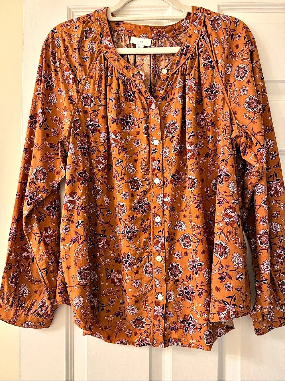 J.Jill Floral Long Sleeve Blouse in Orange & Purple